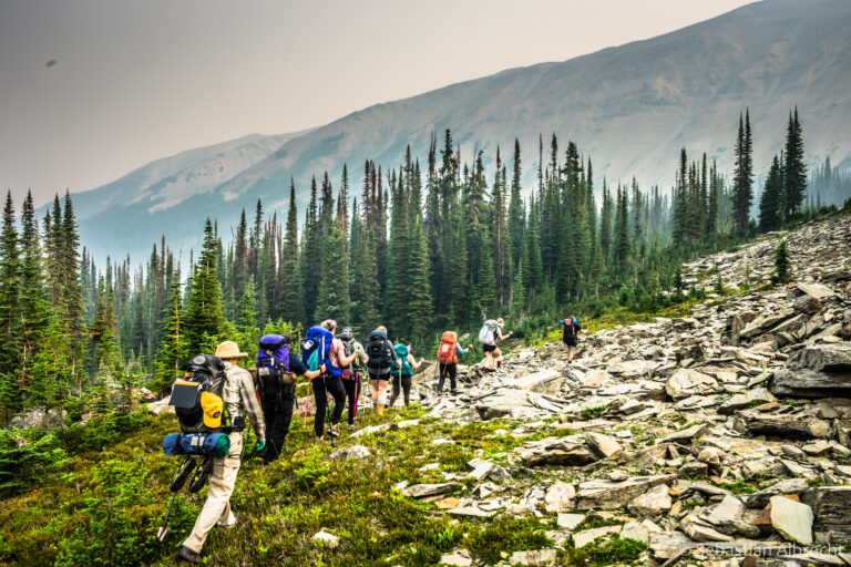 Royal LePage trekkers hiking the Purcell Mountains in British Columbia (photo credit: Sebastian Albrecht)