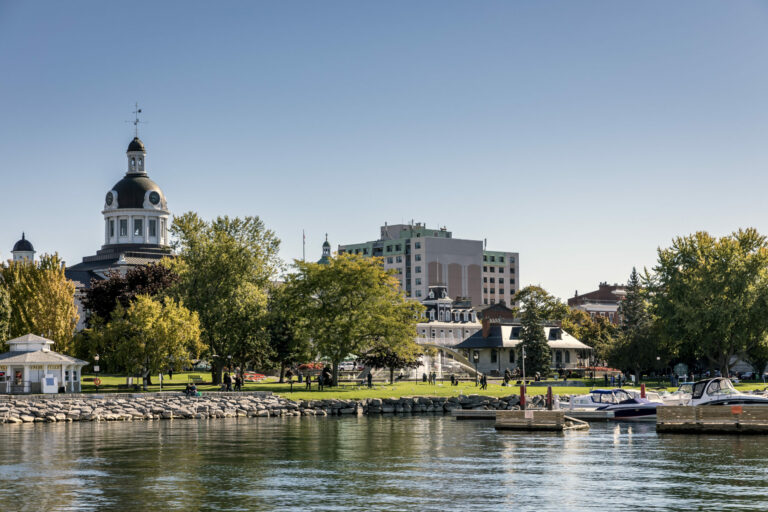 View of city hall and the lake in Kingston, Ontario