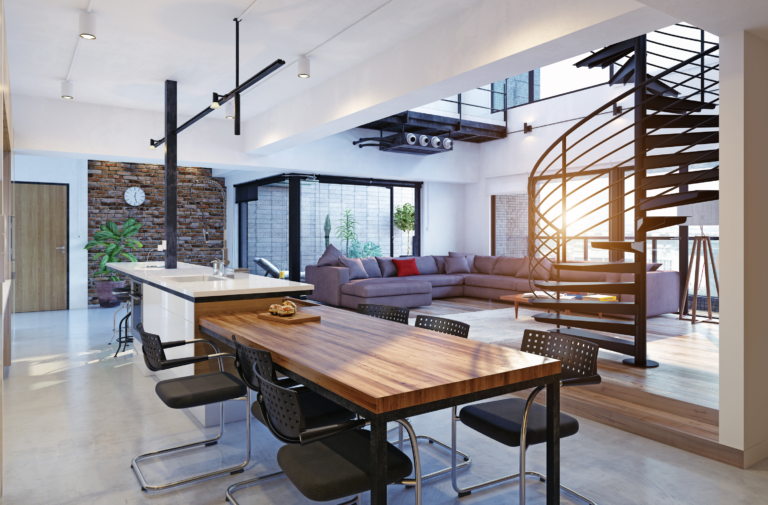 Luxury modern loft apartment interior. 3d rendering concept