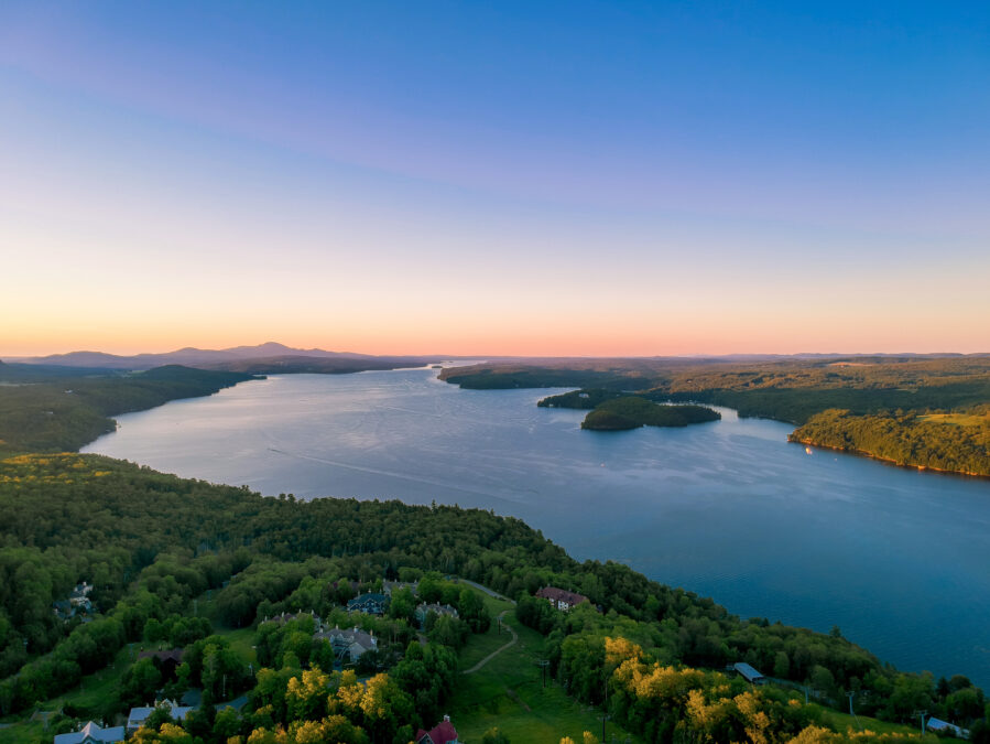 Aerial view of Lake Memphrémagog at sunset