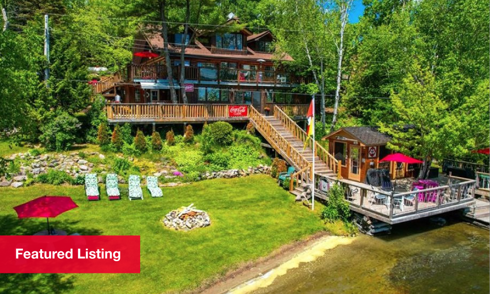 Exterior view of Sudbury waterfront log cabin