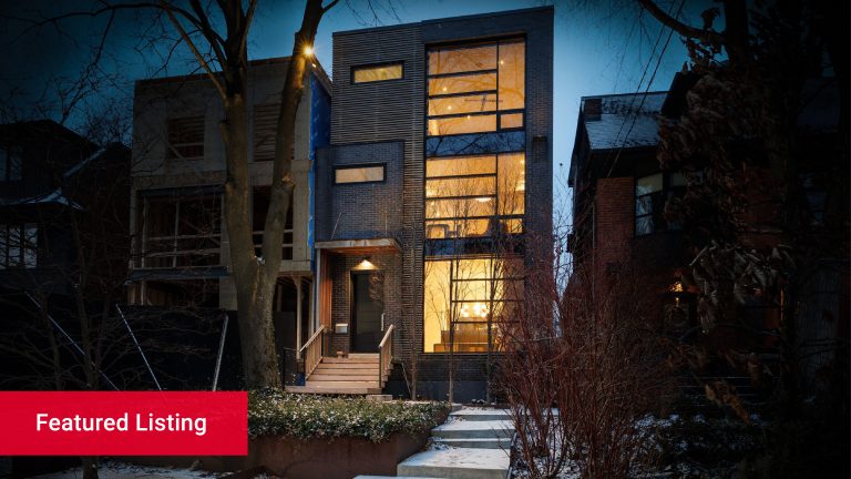 A contemporary, three-storey home in Summerhill, Toronto, during the winter