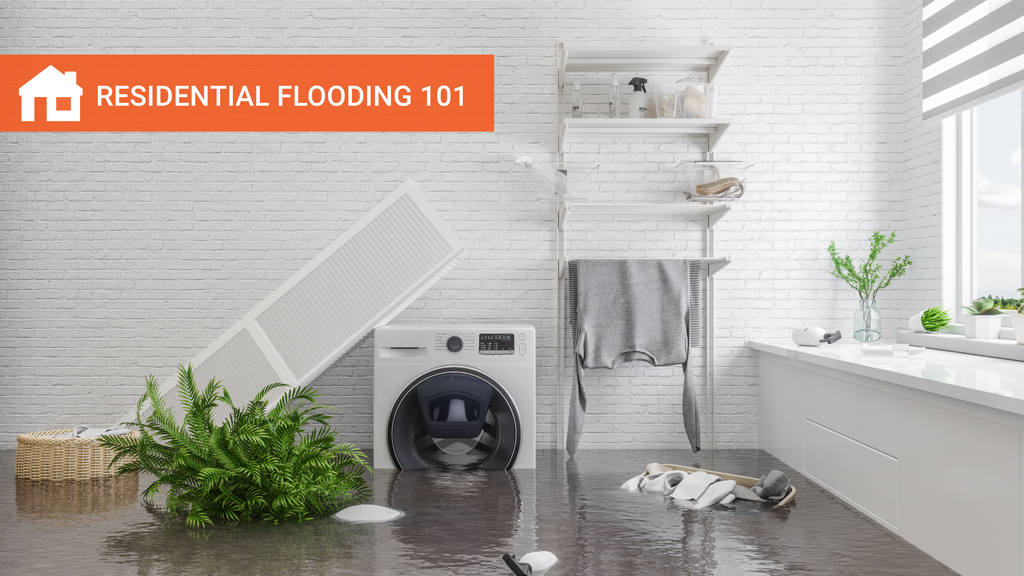 A flooded laundry room during the day