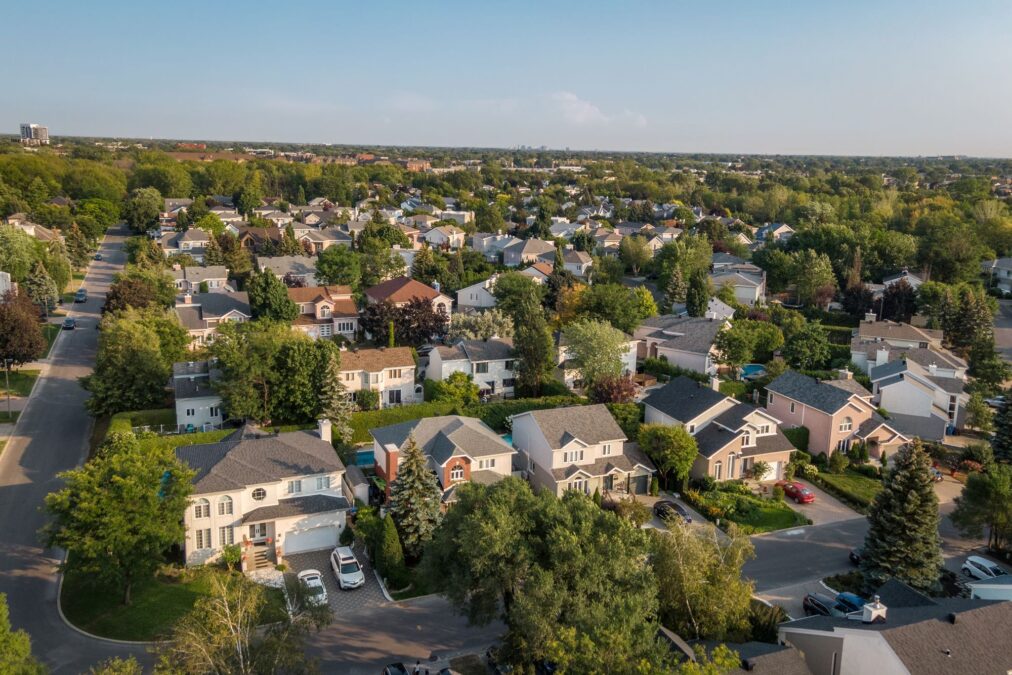 Aerial view of houses and streets in beautiful residential neighbourhood in Montreal, Quebec