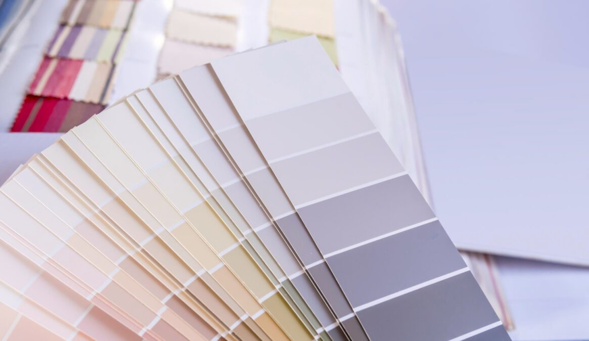 Swatch of paint chips in neutral tones